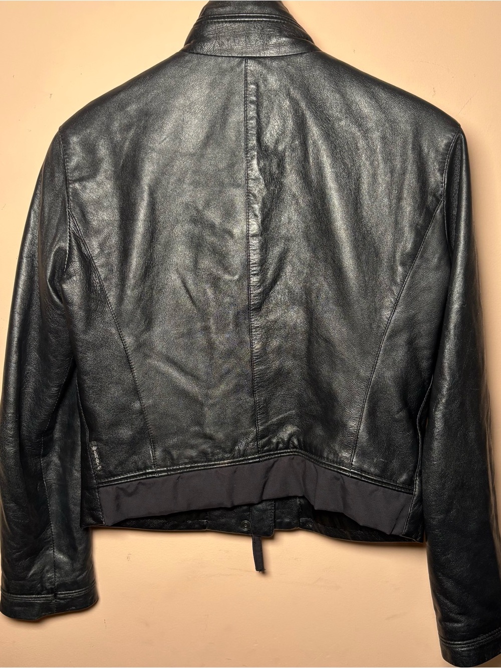Vintage Armani Jeans Black Leather Moto Jacket Made in Italy I 38 US 4 - Picture 2 of 10